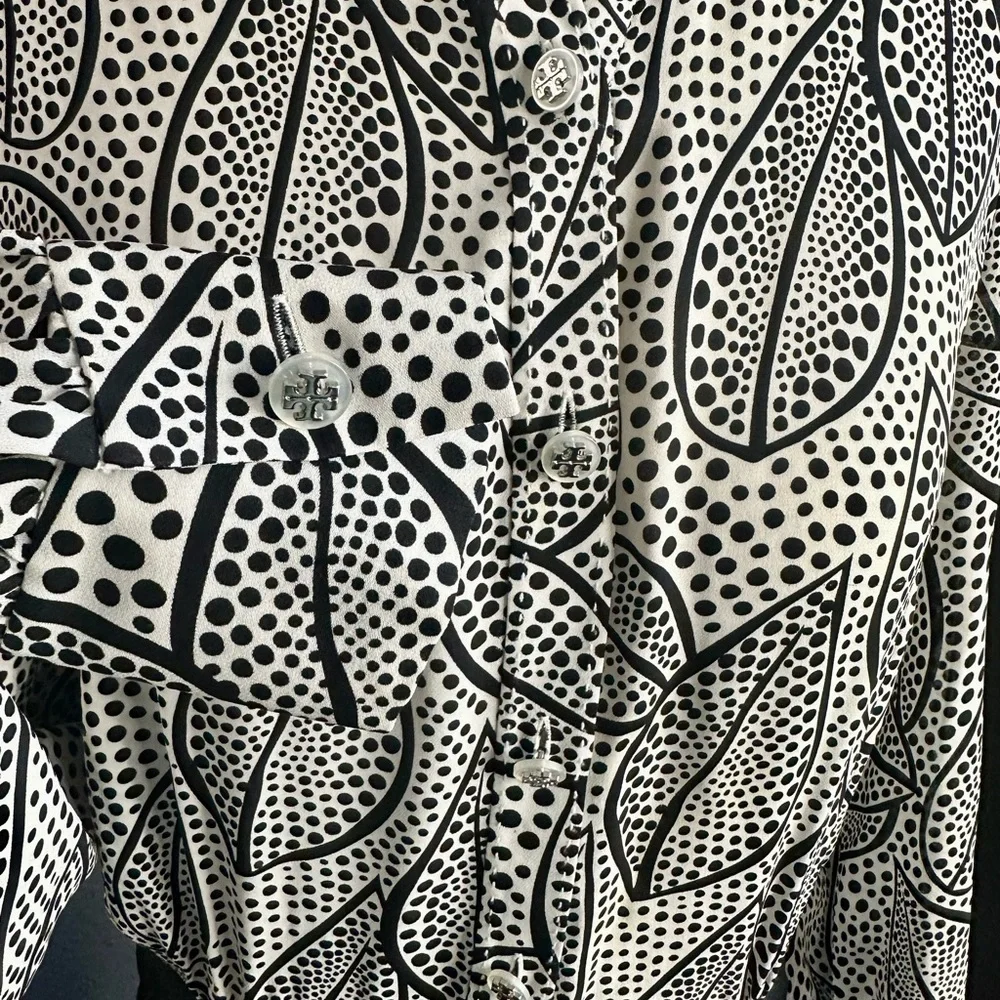 Tory Burch Classic Monochrome Dotted Leaf Print Dress Size 8